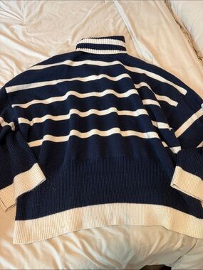 Topshop Navy and White Striped Turtleneck Sweater